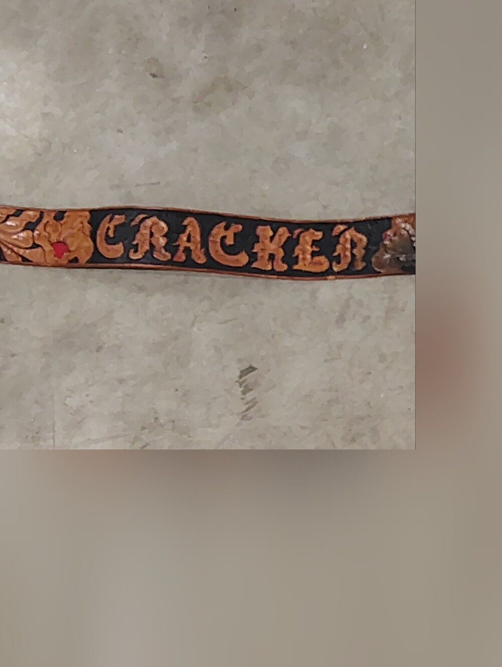 'CRACKER' Western Hand-Tooled Thick Leather Belt Strap in Brown and Black 36"